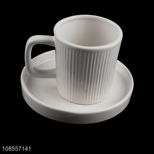 Wholesale white striped ceramic coffee cup and saucer set