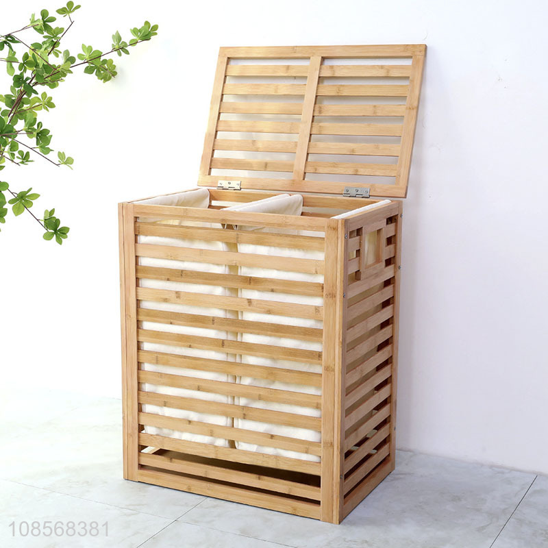 Popular products household bamboo laundry storage basket with lid