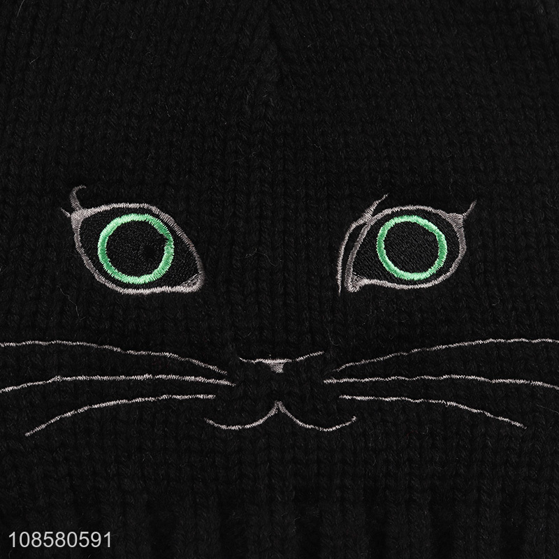 Wholesale cute cat design acrylic knitted beanie hat