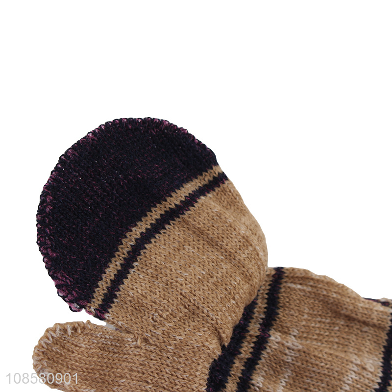 Wholesale kids outdoor winter warm knitted gloves with rope