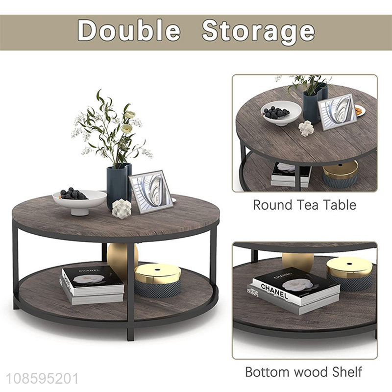 China products round wood coffee table double layer tea table