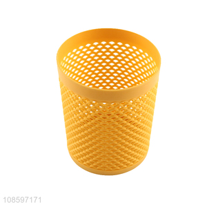 Best selling yellow round plastic pen holder stationery storage basket