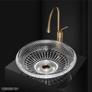 Factory price crystal glass countertop sink glass bathroom sink set