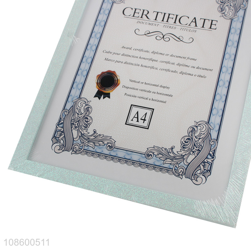 Factory price A4 certificate document frame plastic photo frame