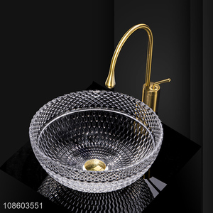 Good quality artistic sink countertop glass bathroom sink set