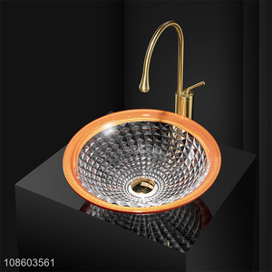 Factory supply glass bathroom vanity vessel sink with faucet