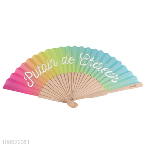 Factory price gradient ramp wood folding hand fan for sale