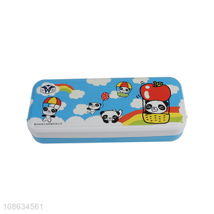 Good quality cartoon panda printed tinplate pencil case for kids