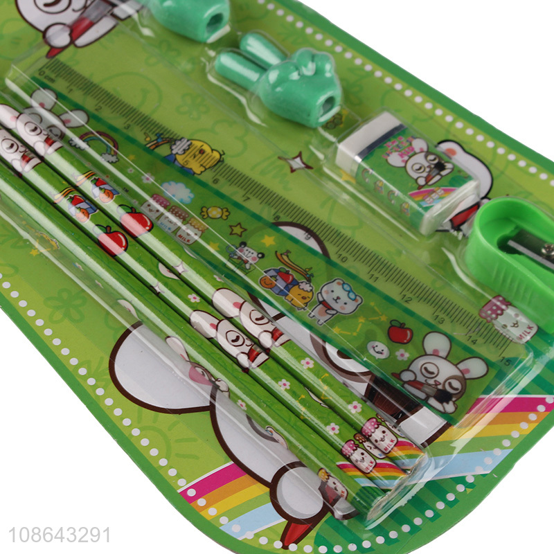 Wholesale cartoon series kids stationery set with pencils & erasers