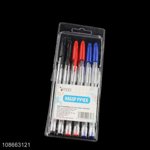 Yiwu market 6pcs plastic <em>ball</em>-<em>point</em> <em>pen</em> set office school stationery