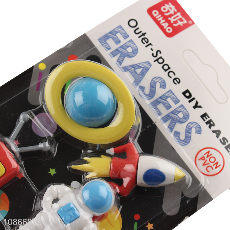 Best selling cartoon outer-space erasers set for stationery