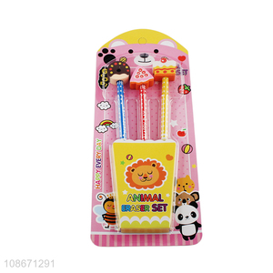 Wholesale 3pcs wooden pencil with cartoon dessert eraser for children