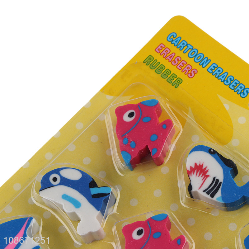 Wholesale cute cartoon fish shape rubber erasers for classroom