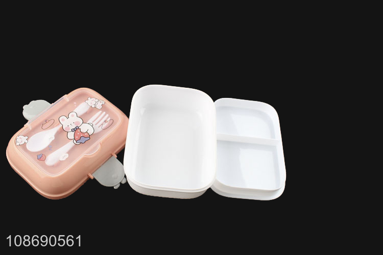 New product double layered plastic lunch box with spoon and fork for kids