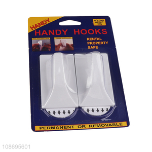 Factory price 2pcs heavy duty wall hanging hooks plastic sticky hooks