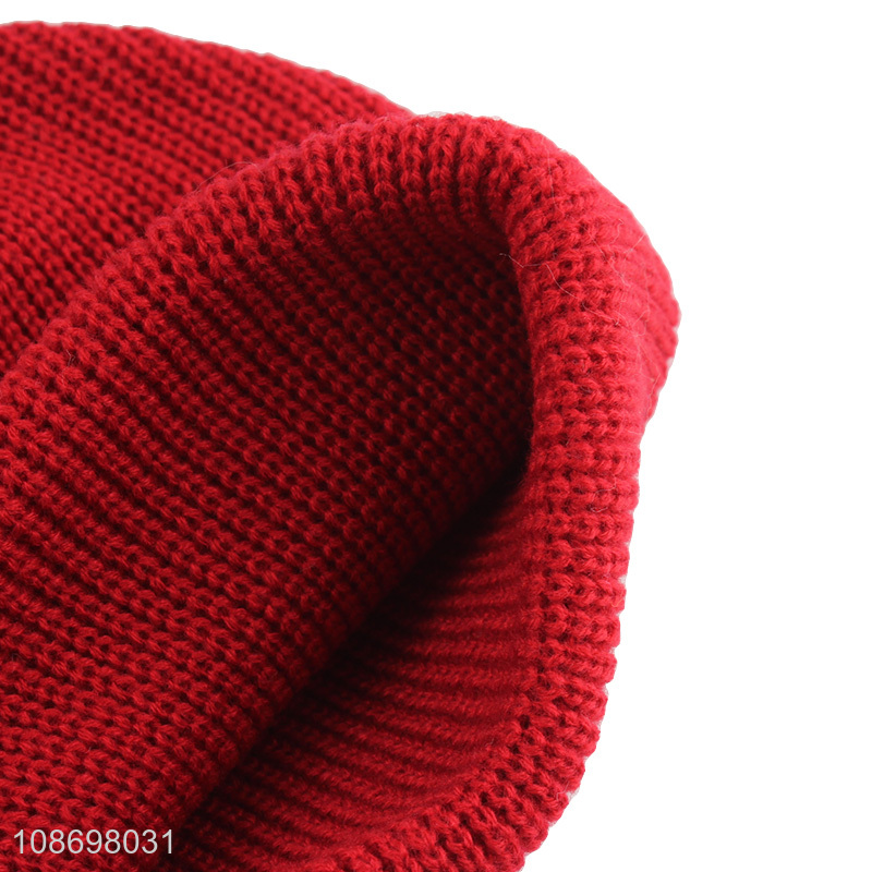 Best sale red winter thickened women beanies hat knitted hat wholesale