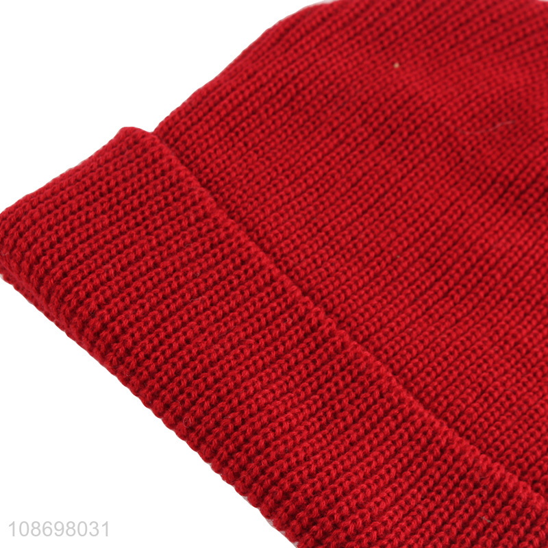 Best sale red winter thickened women beanies hat knitted hat wholesale