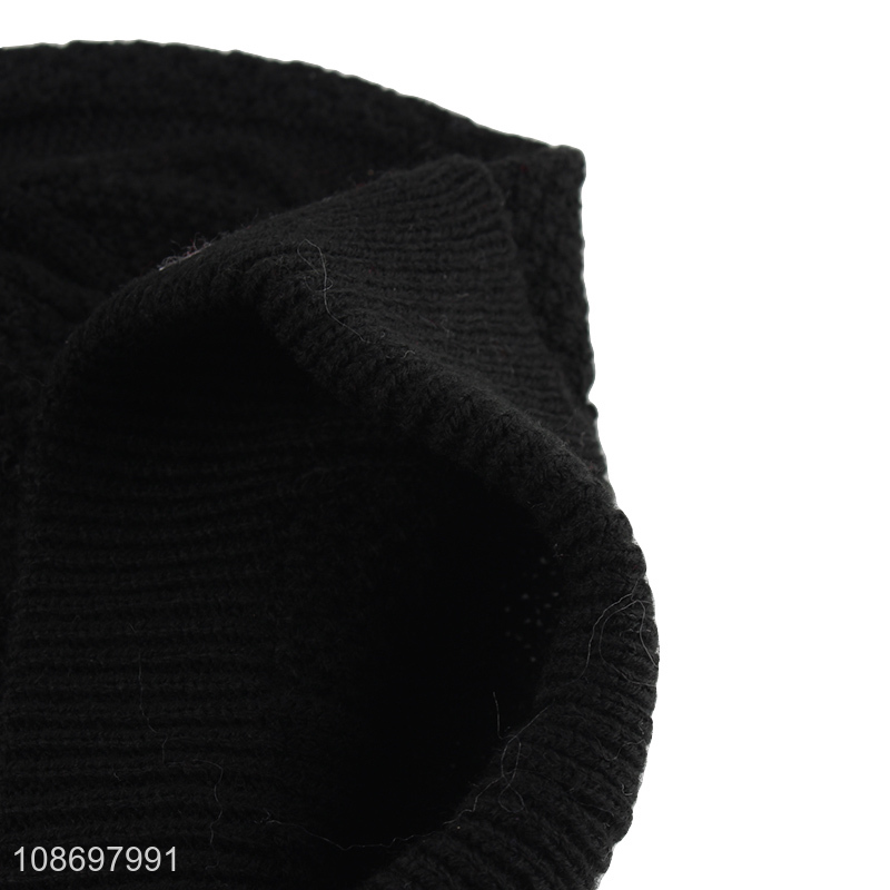 Yiwu market black fashion acrylic embroidery knitted winter beanies hat