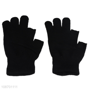 Top quality black two fingers exposed gloves winter warm gloves for sale