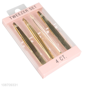 Wholesale 4pcs high grade professional stainless steel eyebrow tweezers