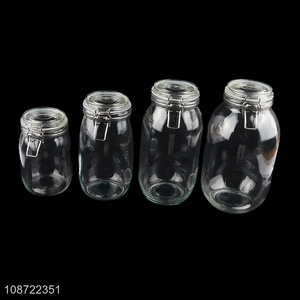 Top selling clear glass flip top storage jar candy snack sealed jar