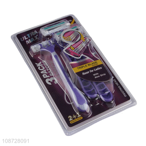 Hot selling ladies triple blades shaving razor set wholesale