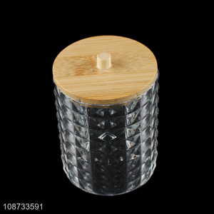 Popular products clear round cotton swab box storage box with bamboo lid