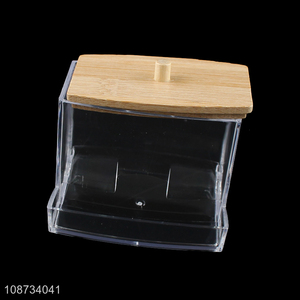 Online wholesale household clear cotton swab storage box with bamboo lid