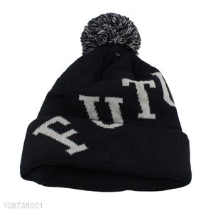 Good quality unisex knitted beanie hat winter letter jacquard hat