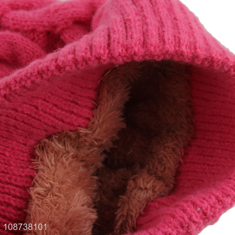 High quality winter knitted cap fleece lined skull cap beanie