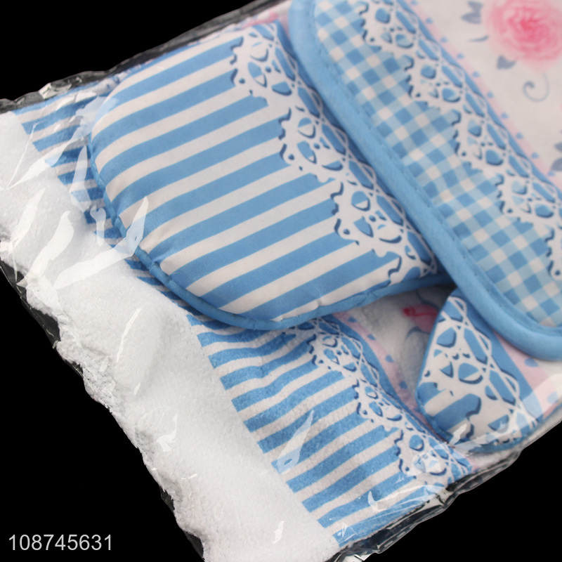 Hot selling floral print oven mitt pot holder dish towel set for baking