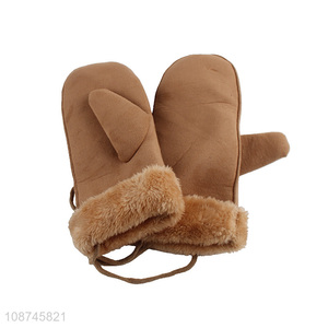 Good quality winter warm windproof suede fabric gloves for women girls