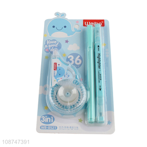 Latest products students stationery set correction tape highlighter pen set