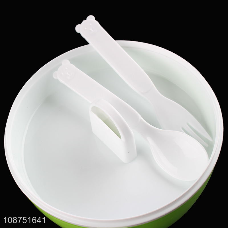 Wholesale double layered plastic bento box food container with spoon & fork