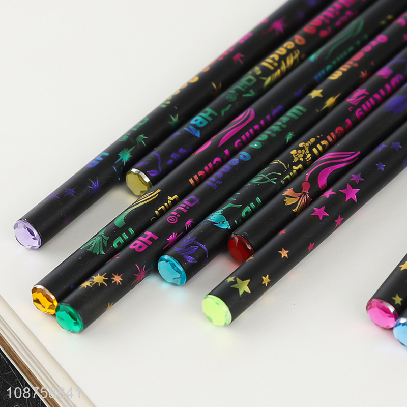 New Product 12 Pieces Blackwood HB Pencils with Colorful Diamond Toppers