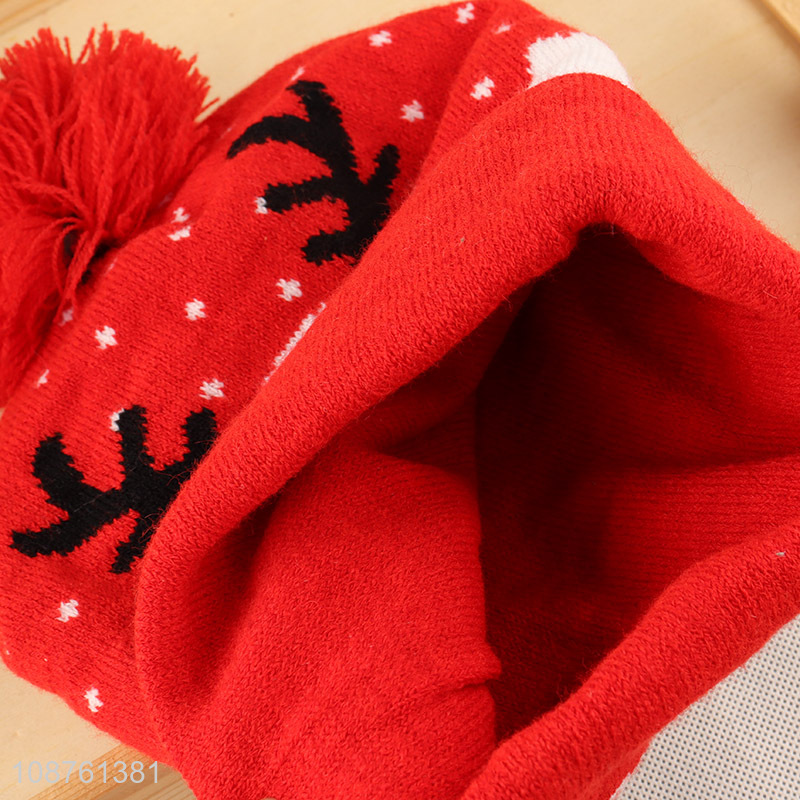 Good quality Christmas jacquard knitted hat winter pom pom beanie