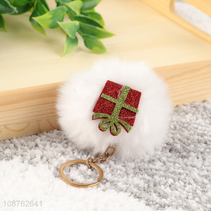 Online wholesale Christmas pom pom key chain faux fur ball keychain