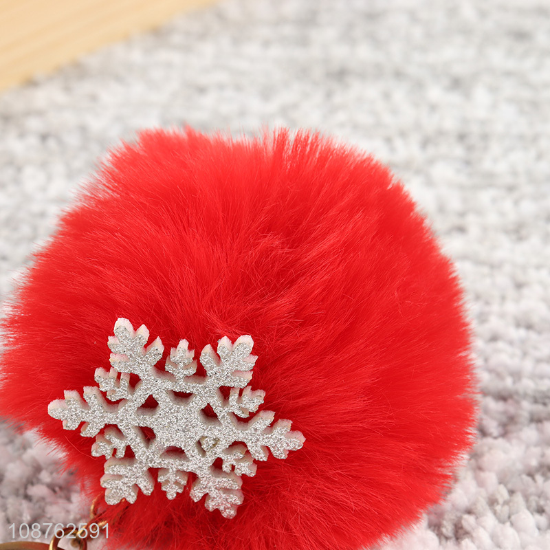 Good quality Christmas pompom keychain artificial fur ball key chain