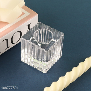 Good quality square clear glass taper candle holder