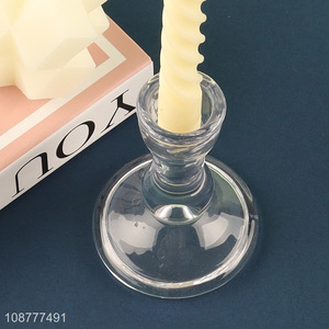 Hot selling clear glass candlestick holder for taper