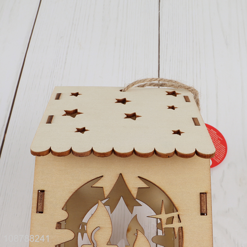 New arrival led light wooden Christmas house for decoration