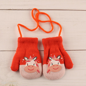 New arrival cartoon kids winter mitten hanging neck gloves