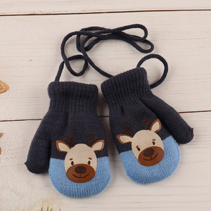 High quality cartoon kids winter mitten hanging neck gloves