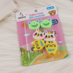 Good quality cartoon 6pcs students eraser set