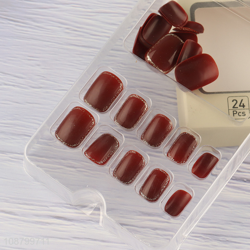 New product 24pcs press on false nails with nail glue