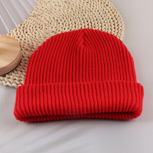 Factory supply red winter thickened knitted hat for sale