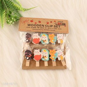 Wholesale 10pcs cute cartoon wooden clothespins photo holders