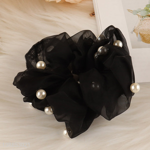 Wholesale pearl mesh hair scrunchies elastic hair ties ponytail holders