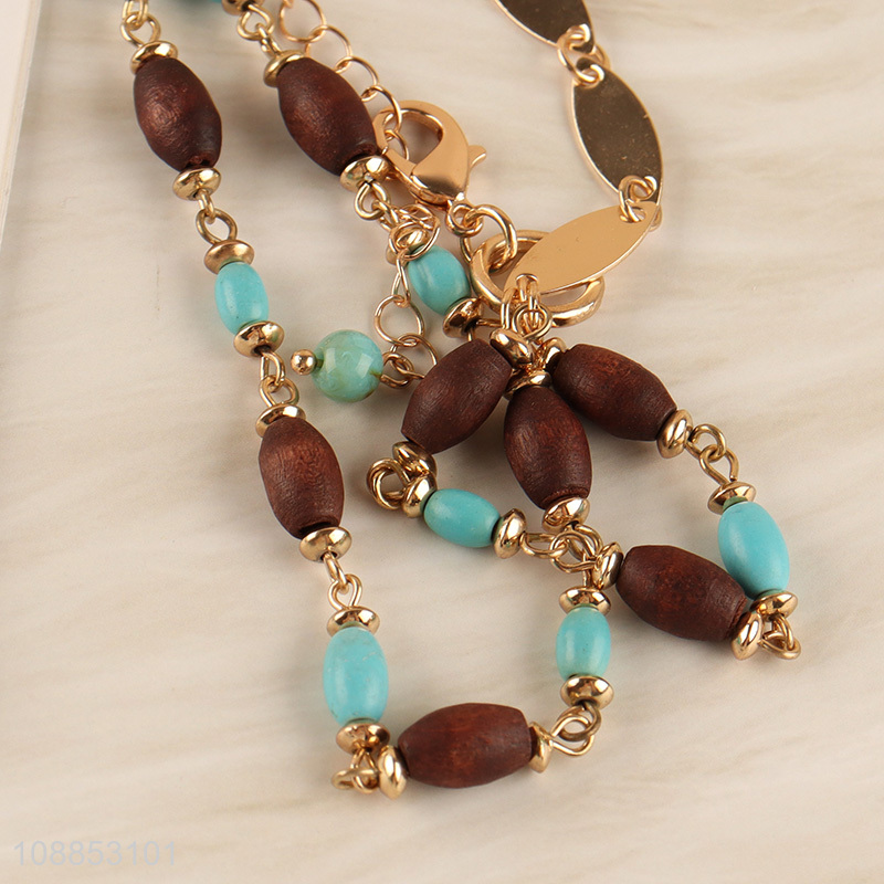 Wholesale double layered simulated turquois beaded bracelet for  women