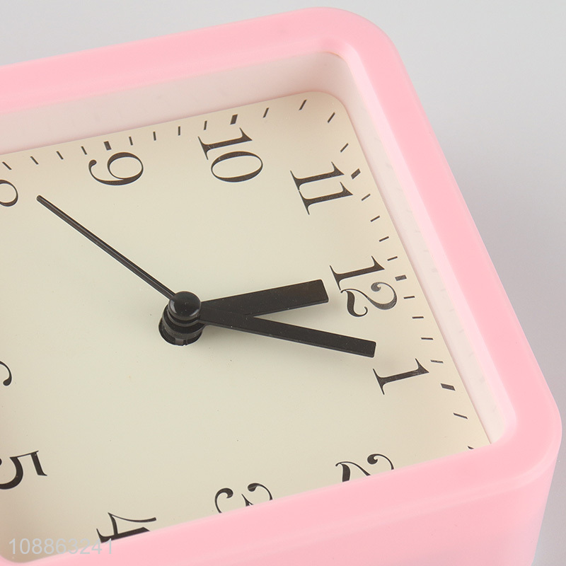 Most popular square pink alarm clock desk clock for students